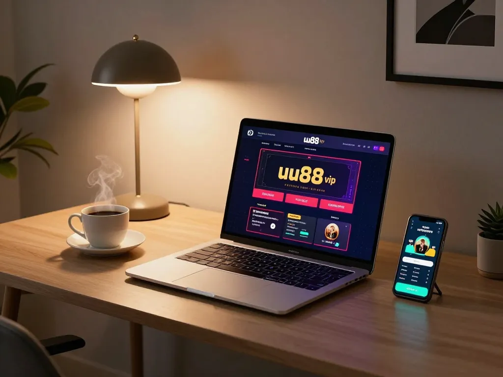 Player engaging with uu88 vip casino on a high-end laptop in a cozy gaming setup
