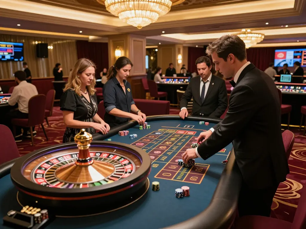 Experience thrilling gameplay at 789win link mới with players at a casino roulette table.