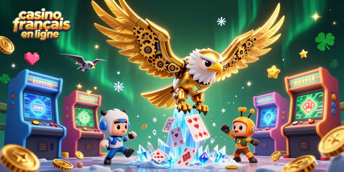 Découvrez le casino français en ligne avec une illustration 3D captivante mêlant aigle doré et éléments de jeu.