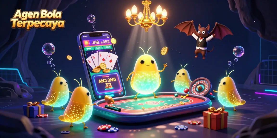 Engage with Agen Bola Terpercaya through vibrant sports betting graphics in a lively cave casino scene.