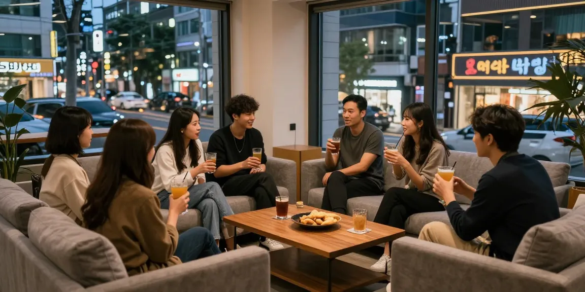 강남 멀리건 내에서 친구들과 편안한 시간을 보내는 모습