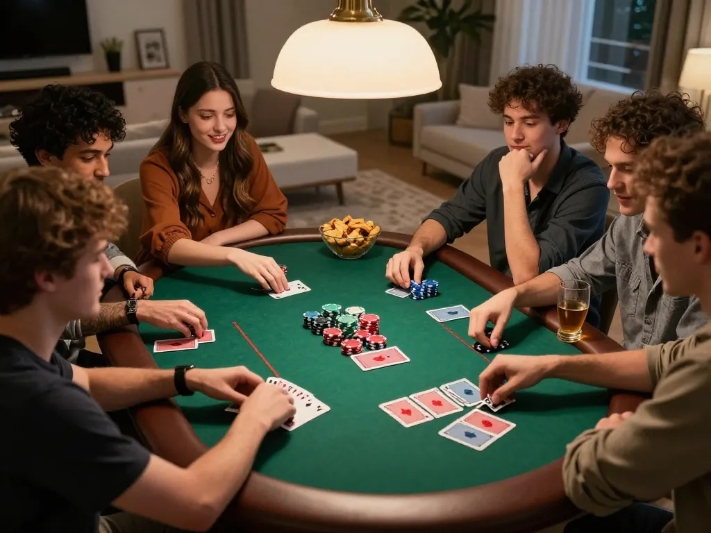 Friends enjoying poker night at home, focusing on ledak338 strategies for thrilling gameplay.