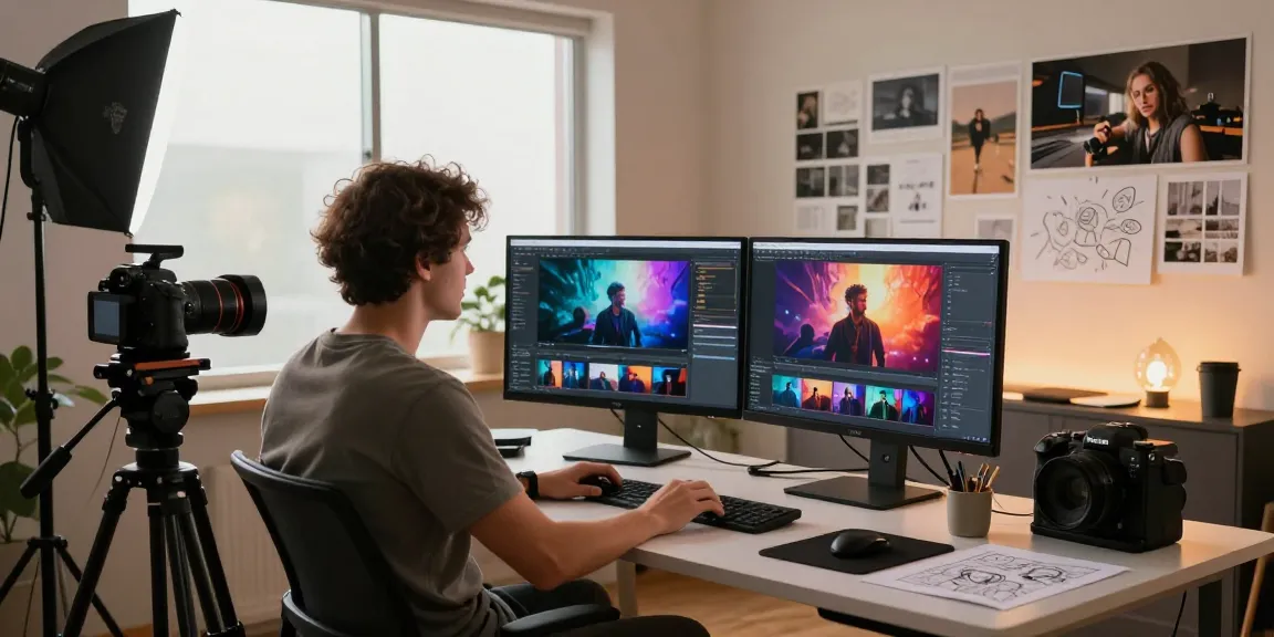 Video creator using Seedance AI in a modern studio setting, showcasing cinematic video production.