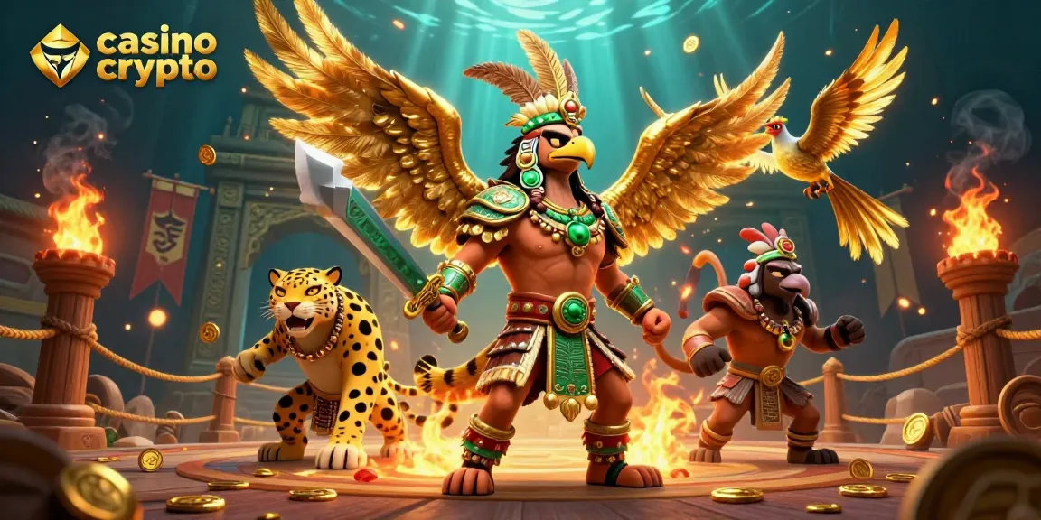 Jouez sur un casino crypto, explorez des jeux riches sous un fond captivant en aqua bleu foncé.