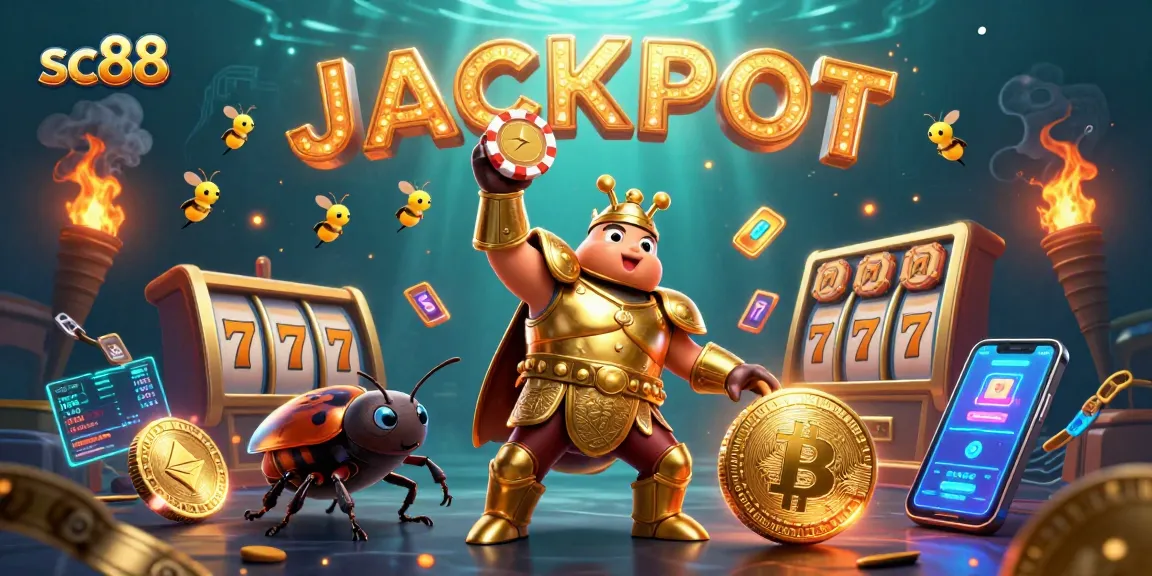 Experience the excitement of the sc88 casino with vibrant visuals featuring a gladiator beetle championing a poker chip.