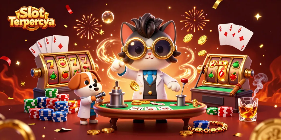Spin the reels with excitement at Slot Terpercaya in this vibrant 3D casino illustration featuring iconic game elements.