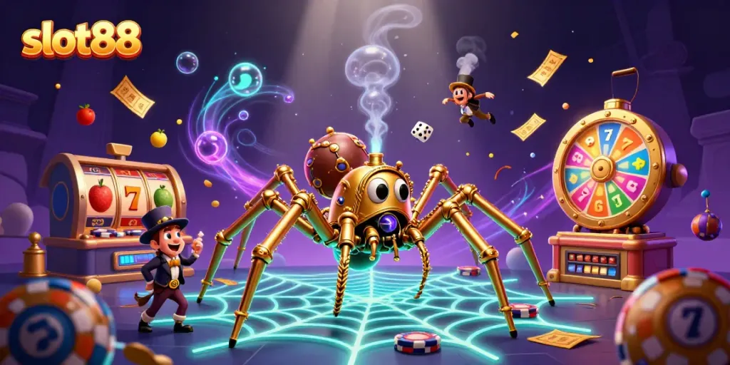 Experience jackpot excitement with slot88 in a vibrant steampunk casino scene.