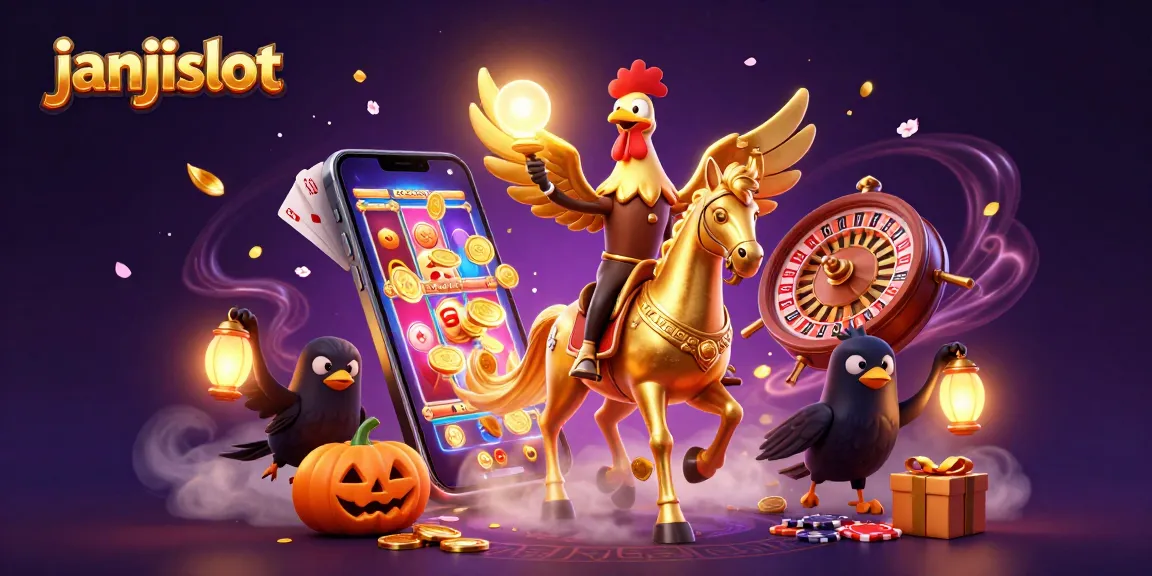 Experience thrilling action at janjislot with a vibrant 3D casino scene featuring golden animals and epic games.