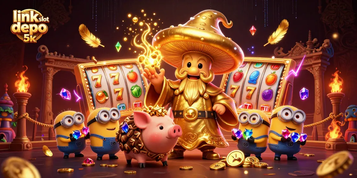 Experience thrilling gameplay at link slot depo 5k with vibrant symbols and golden treasures in an intense gaming scene.