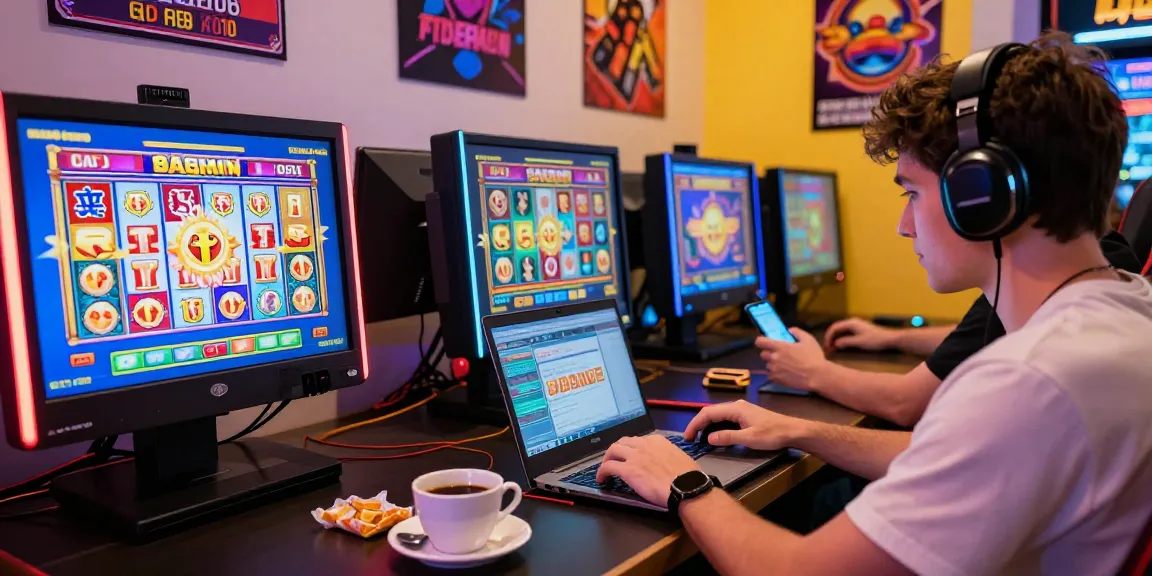 Exciting gaming scene demonstrating deposit pulsa tanpa potongan in action, with players engaged in slot games and vibrant digital displays.