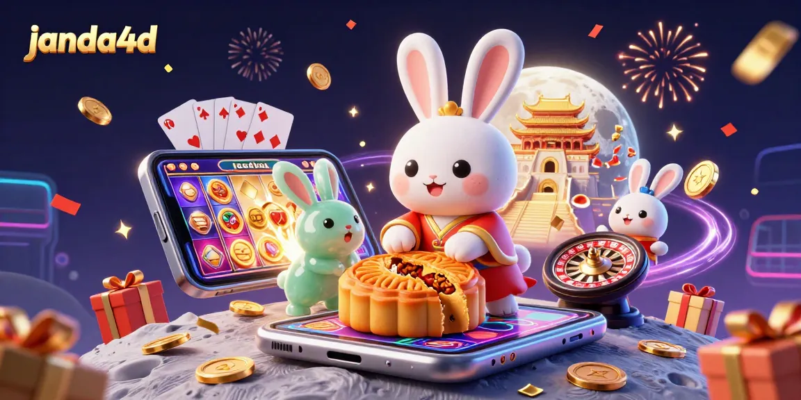 Menangkan hadiah di janda4d dengan ilustrasi karakter kartun tiga dimensi yang meriah dan elemen permainan kasino.