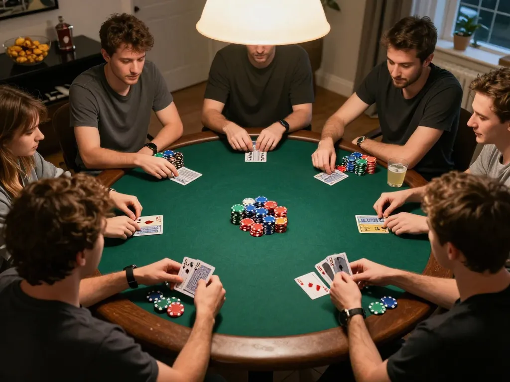 Engaged players at a home poker night showcasing their skills with nhà cái 8xbet while enjoying a friendly atmosphere.