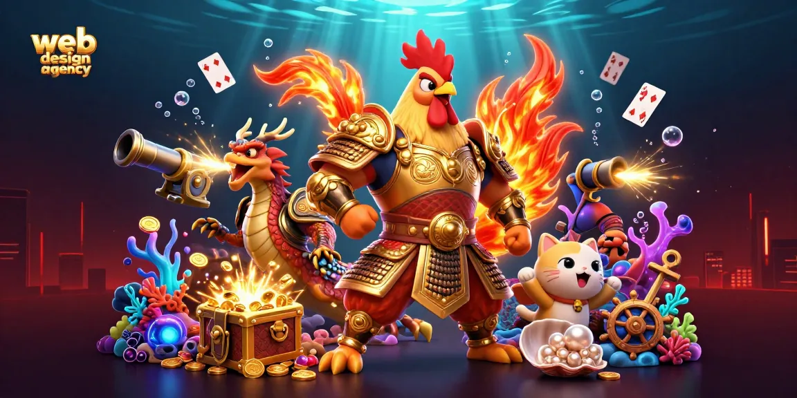 Dynamic scene showcasing a web design agency theme with exciting gaming elements and vibrant characters.