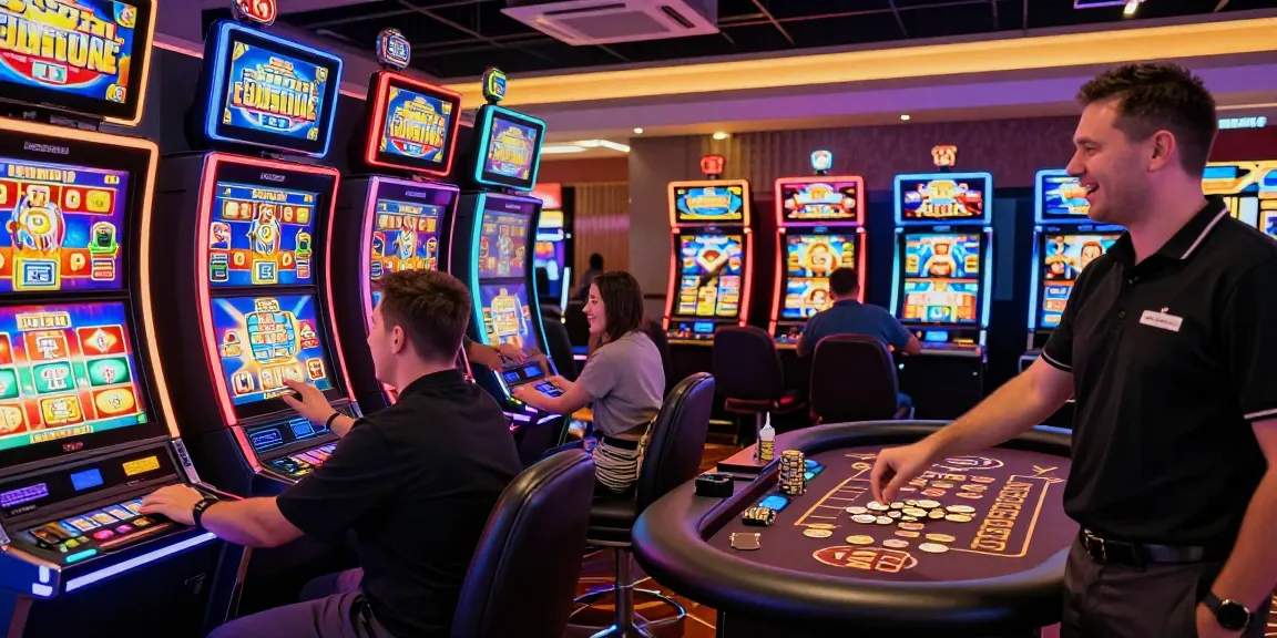Players enjoying the excitement of slot deposit 5k gaming in a vibrant casino.