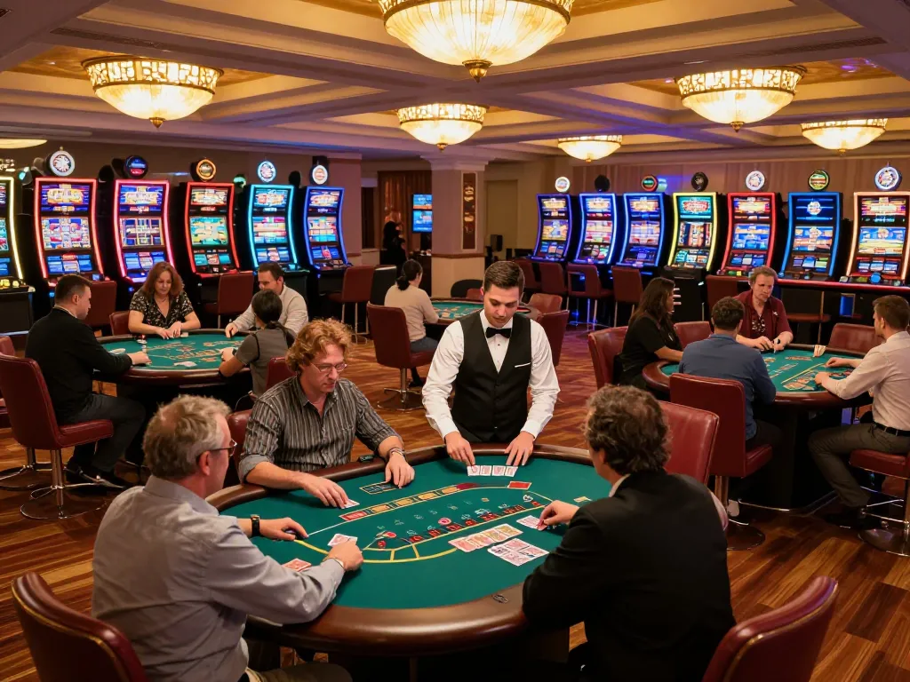 Boca Raton Construction Litigation Lawyer engaging in strategic gameplay at elegant blackjack table amidst vibrant casino environment.
