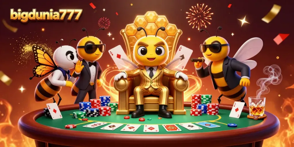 Engage with bigdunia777's thrilling poker scene featuring vibrant characters and dynamic game elements.