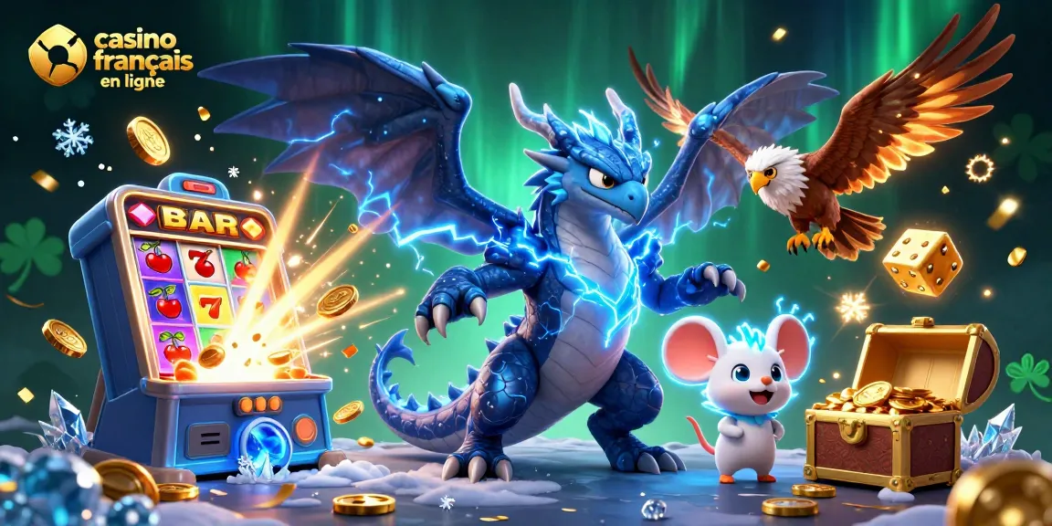 Jouez sur un casino français en ligne avec des dragons puissants, des machines à sous et des symboles colorés.