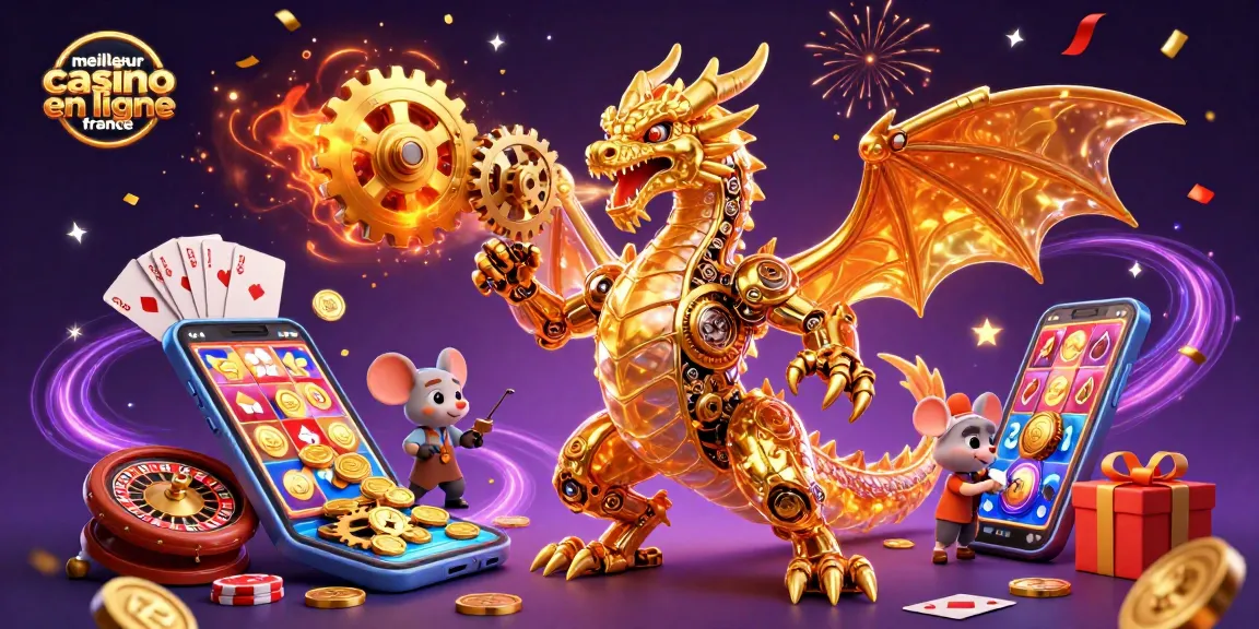 Jouez au meilleur casino en ligne France avec des machines à sous colorées et des dragons mécaniques.