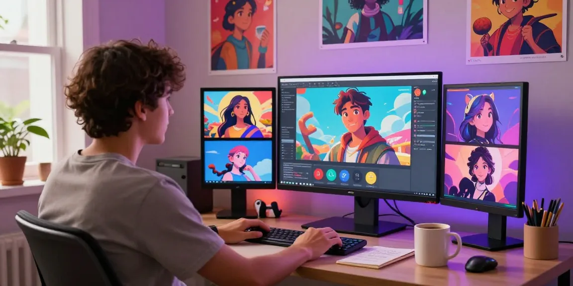 Engaging scene of user interacting with nsfw character ai in a modern home office environment, showcasing creativity and customization.
