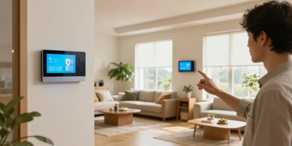 Smart home living space featuring خانه هوشمند جهان اسمارت automation with voice control and smart device integration