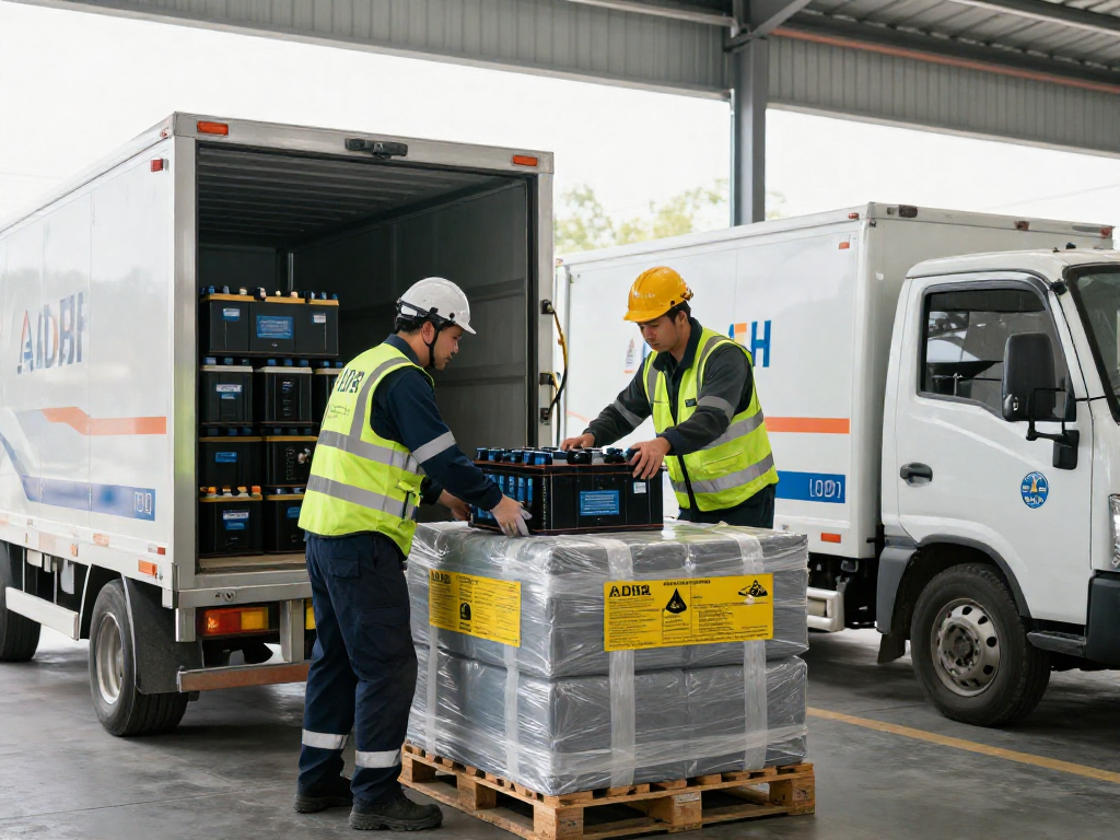 Batterie Transport in Dortmund: Sicherer Transport von Lithium-Batterien durch geschulte Fahrer in einem Logistiklager.