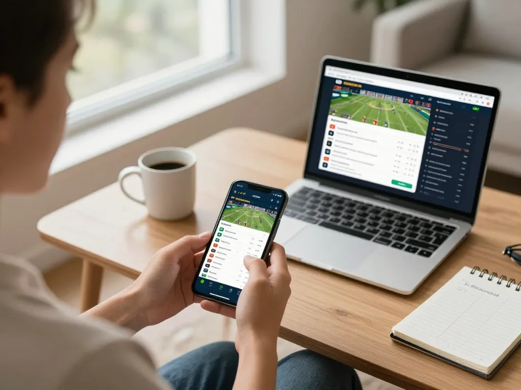 Person engaging in live sports betting on f8betz app with strategic game views.