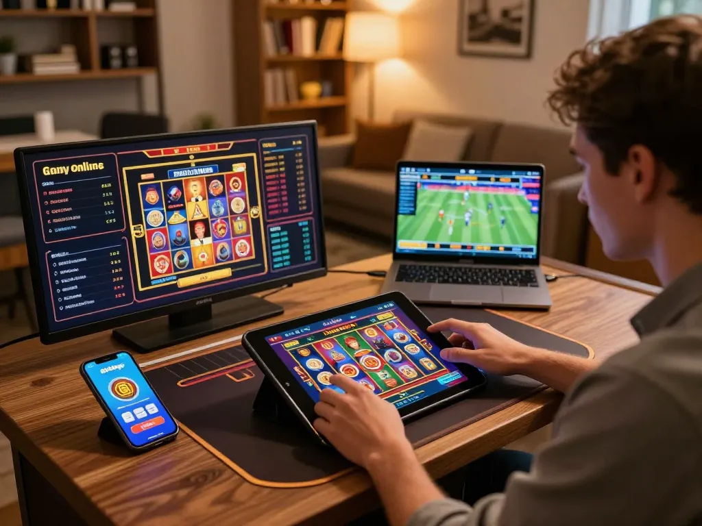 Player engaged in slot games on 88clbgo app within a cozy gaming setup.