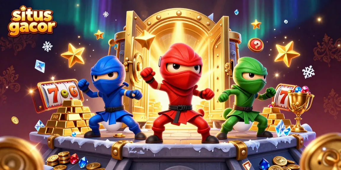 Situs gacor showcases a vibrant 3D chameleon ninja team amidst golden games, bursting with captivating elements.
