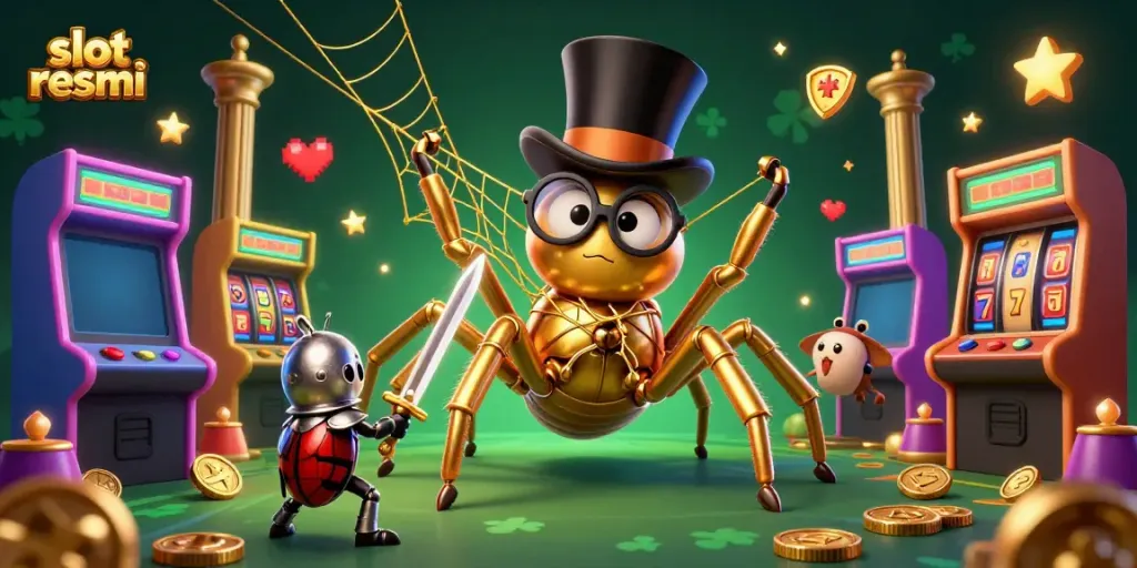 Experience the lively dynamics of slot resmi in a vibrant casino scene with colorful characters.